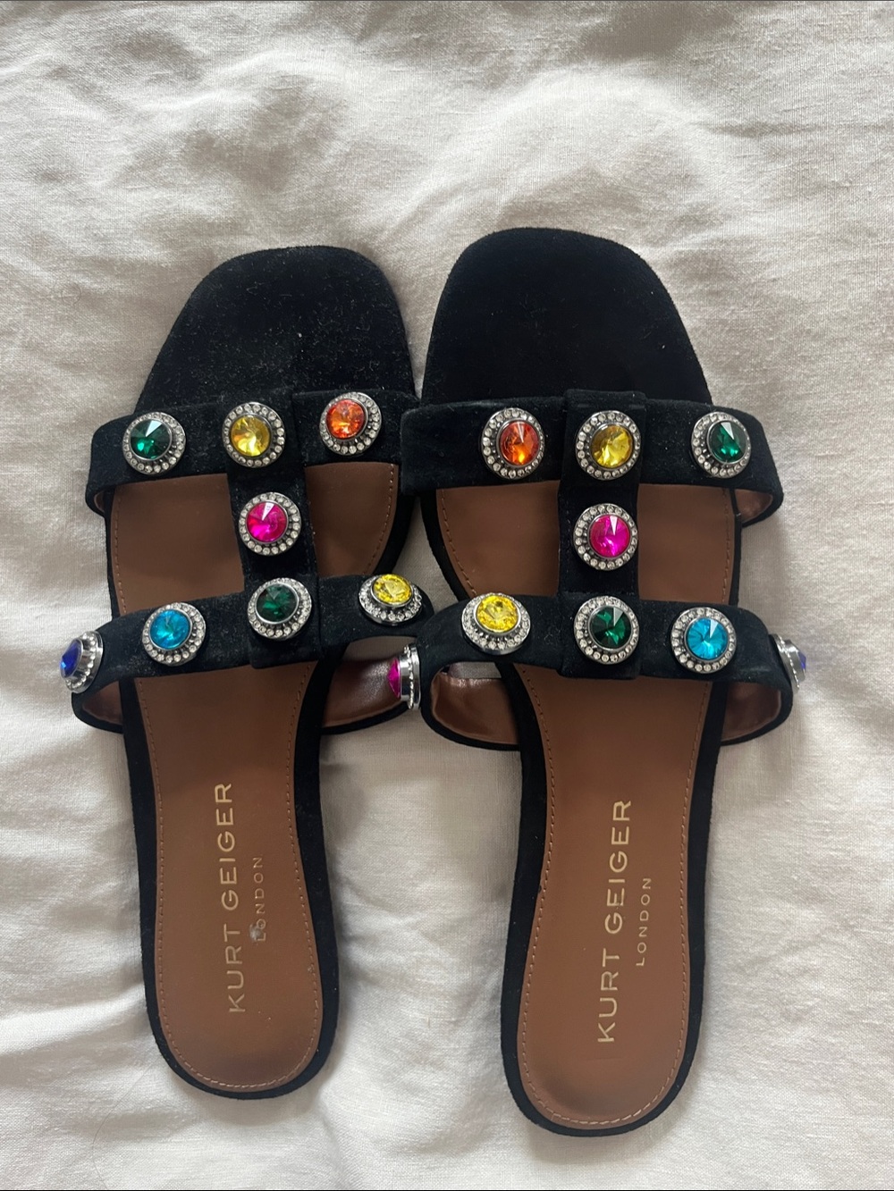 Kurt Geiger London Black Jeweled Multi-Color Slide Sandals
